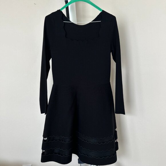 Red Valentino Embellished Sheer Hem Viscose Knit Black Fit & Flare Dress Small - Picture 3 of 9